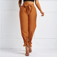 Autumn Mid-Waist Harem Pants Waist Belt Bowtie Fashion Women Trousers